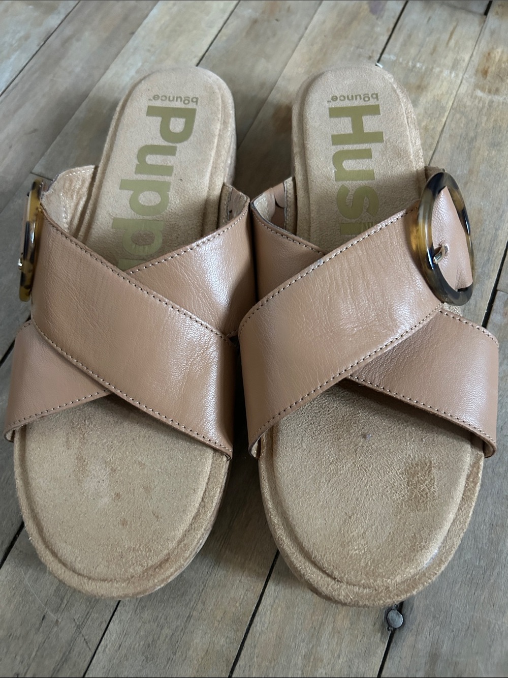 Hush Puppies Women's Nude-Tan Crisscross Slide Sandals with Buckle